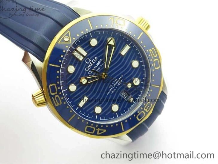0321 Refined 2018 Seamaster Diver 300M SS YG VSF 1:1 Best Edition YG Bezel Blue Dial on Blue Rubber Strap A 7898